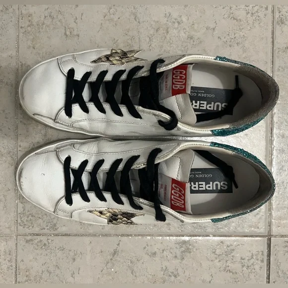 Golden Goose Super-Star Python Sneakers Blue Glitter Heel - Size 38 - Picture 9 of 14
